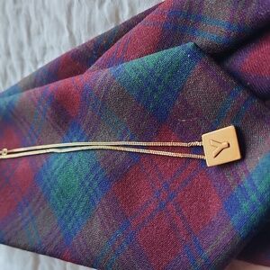 Celine Alphabet Necklace Letter Y  Pendant With Leather Pouch Marked CELINE.